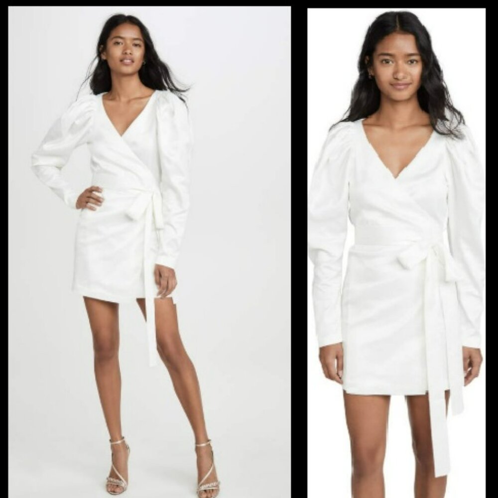 Rotate Birger Christensen White Satin Mini Wrap Dress Sz 4